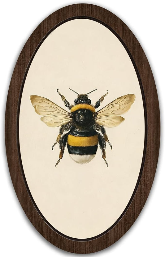 UYIKG Vintage Bee Oval Wall Art Decor,Rustic Farmhouse Cottagecore Bee Oval Wall Art,Farmhouse Country Wooden Framed Decor for Home Bedroom Living Room Reading Room 9x14.6 in