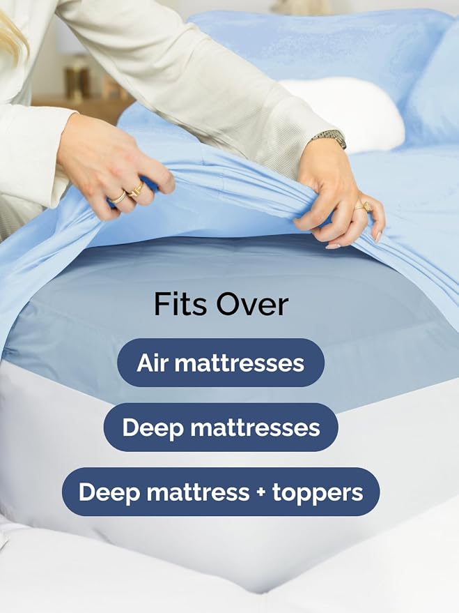 Extra Deep Queen Sheet Set - 6 Piece Breathable and Cooling Sheets - Hotel Luxury Bedding for Women, Men, Kids & Teens - Easy Secure Fit - Soft, Wrinkle Free & Comfy - Extra Deep Pockets - Light Blue