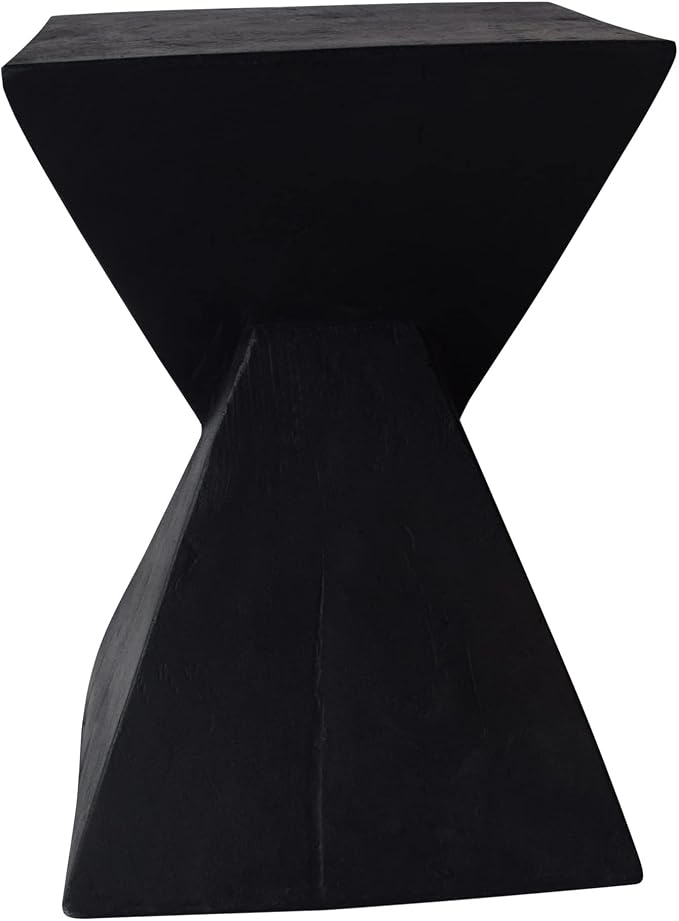 ø12.5'' Square Hourglass Side Table End Table for Living Room, Modern Retro Style, Magnesium Oxide & Light Weight for Indoor & Outdoor, No Assembly, Wood Grain, Black