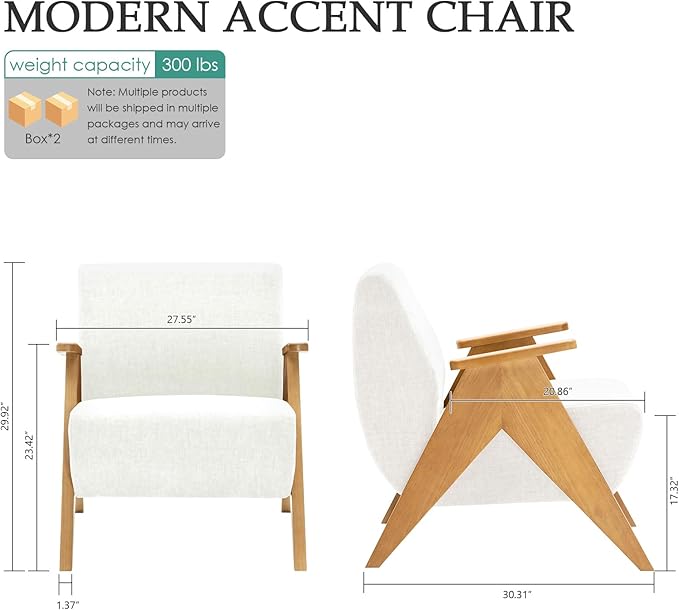 Home Accent Chair Mid Century Modern Accent Chair with Wood Frame, Lounge Upholstered Armchair, Reading Chair, Sturdy Base,For Living Room, Bedroom,Office,Comfy Guest Waiting Room Chairs,Beige