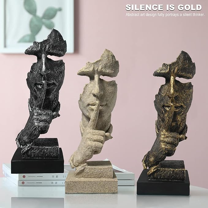 fazhongfa Thinker Statue - Silence is Gold Modern Decor Creative Abstract Art Figurine Resin Sculptures Decoration Room Home Study Office Figurines for Desktop Shelf Table Ornament (Bronze)