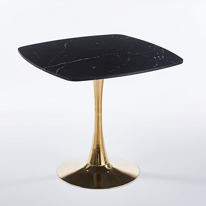 Modern Square Tulip Dining Table, 31.5 Inch White MDF Top with Gold Metal Base, Mid-Century Kitchen Table for 2-4 Persons, Small Space Living Room Bistro Table (Gold+Matte Black)