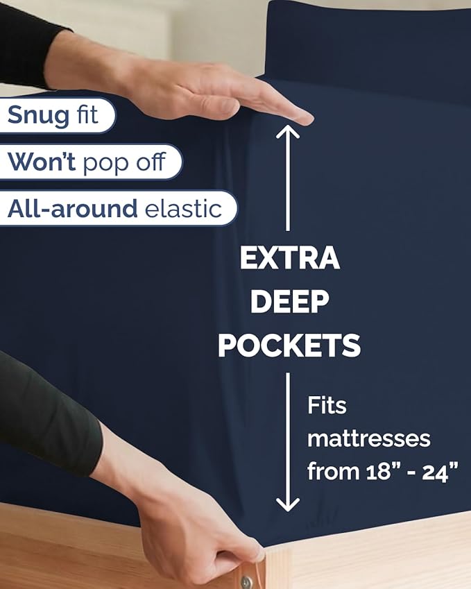 Extra Deep Twin XL Sheet Set - 4 Piece College Dorm Bed Sheets Set with Extra Deep Pockets - Ultra-Soft, Comfy & Breathable Bedding for Women, Men, Kids & Teens - Wrinkle & Fade Resistant - Navy Blue