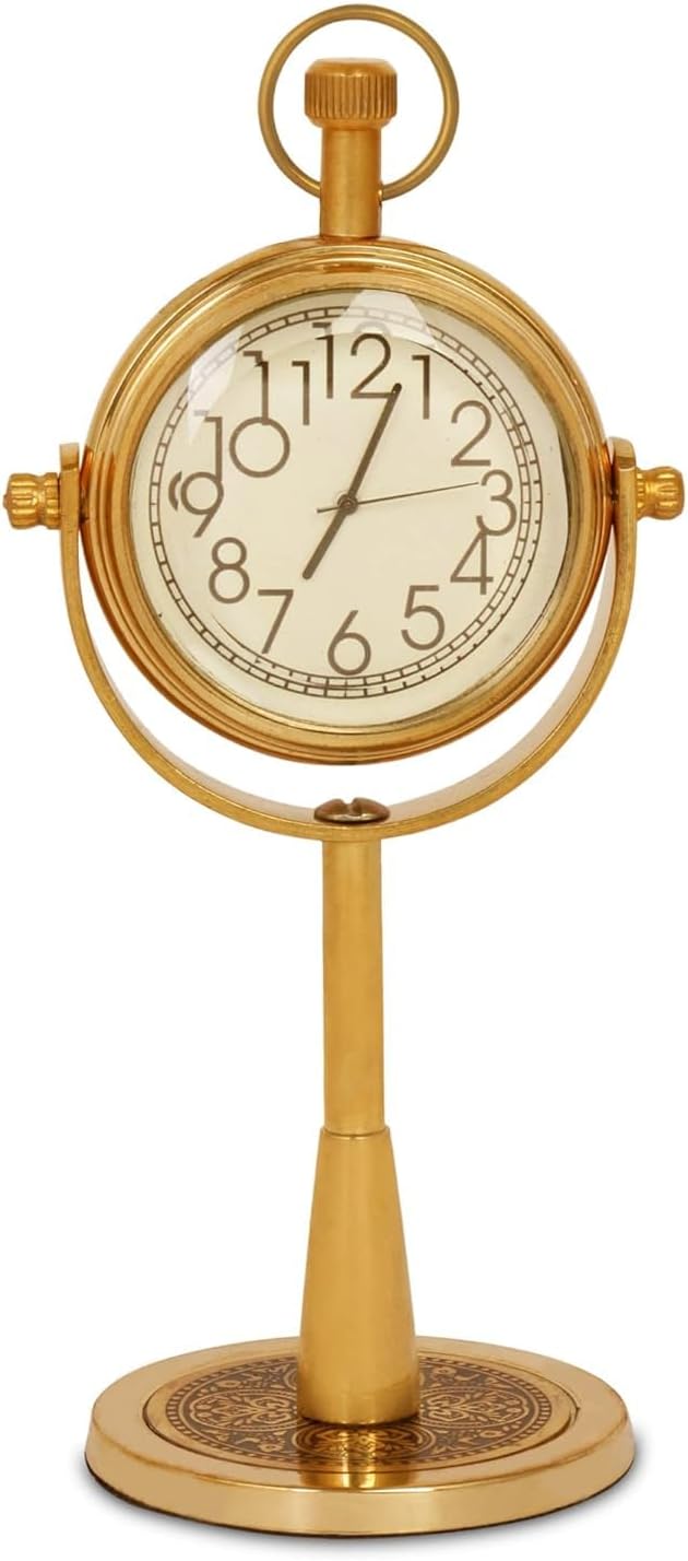 Vintage Brass Table Clock Antique Style Desk Timepiece Handcrafted Solid Brass Clock for Home or Office Classic Retro Decor Accent Elegant Collectible Gift for Men & Women(4x5.5 Inch) Golden Finish