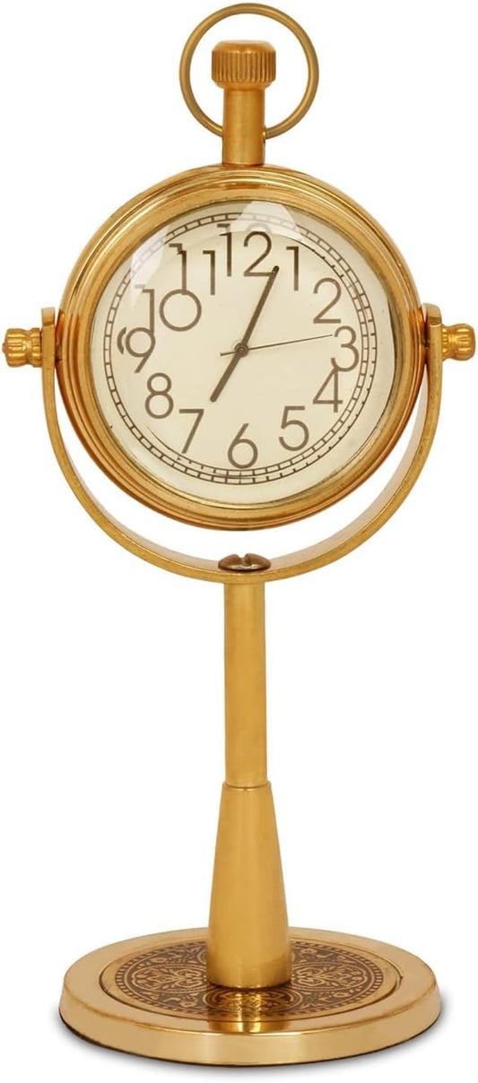 Vintage Brass Table Clock Antique Style Desk Timepiece Handcrafted Solid Brass Clock for Home or Office Classic Retro Decor Accent Elegant Collectible Gift for Men & Women(4x5.5 Inch) Golden Finish