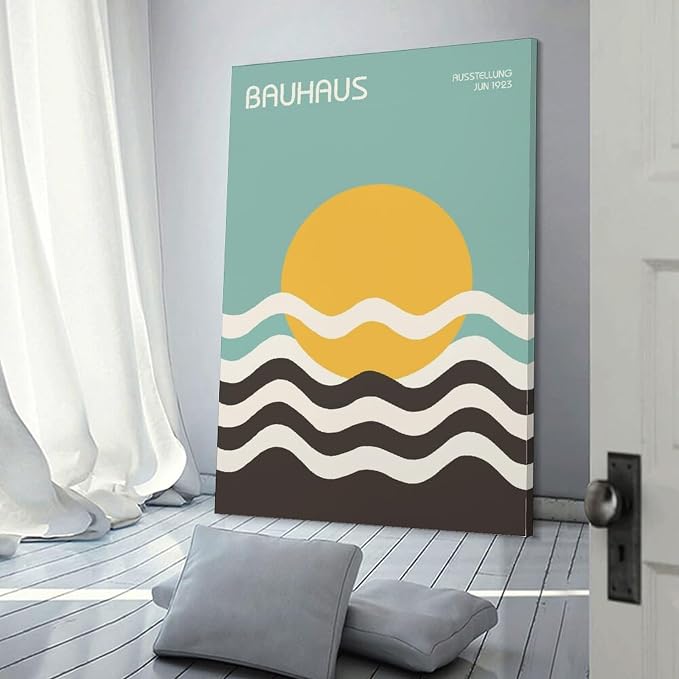 FideMm Bauhaus Poster Wall Art,Exhibition Wall Art, Stylish Mid Century Home Decor Poster for Room Aesthetics Canvas Wall Art Poster And Print Frame-style 16x24inch(40x60cm)