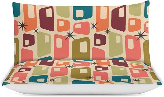 Mid Century Duvet Cover Sets Aesthetic Abstract Geometric Mid Century Retro Printed Lightweight Soft Quilt Cover Minimalist Soft Microfiber 3 Piece (1 Duvet Cover 90x90in + 2 Pillow Sham 20x30in)