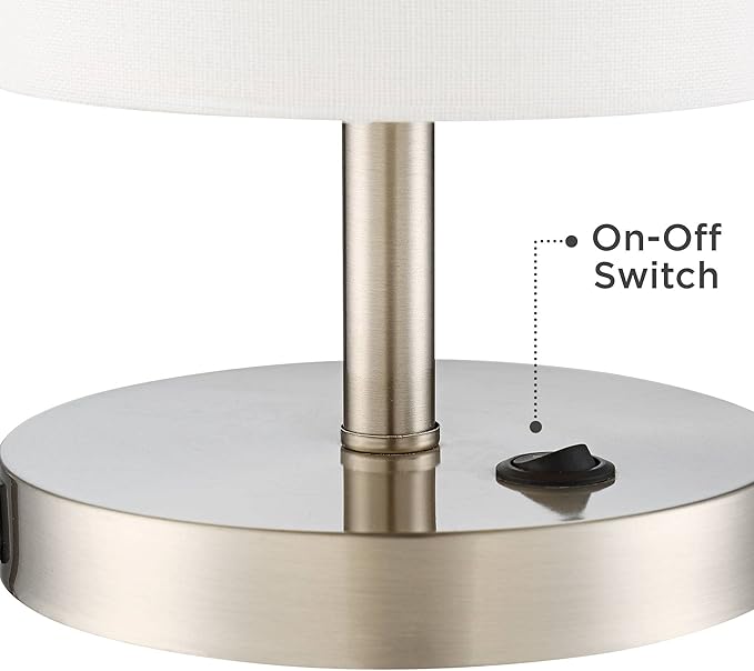 360 Lighting Heyburn Modern Accent Table Lamp with Hotel Style USB and AC Power Outlet in Base 20" High Brushed Nickel Off White Cylinder Shade for Living Room Desk Bedroom House Bedside