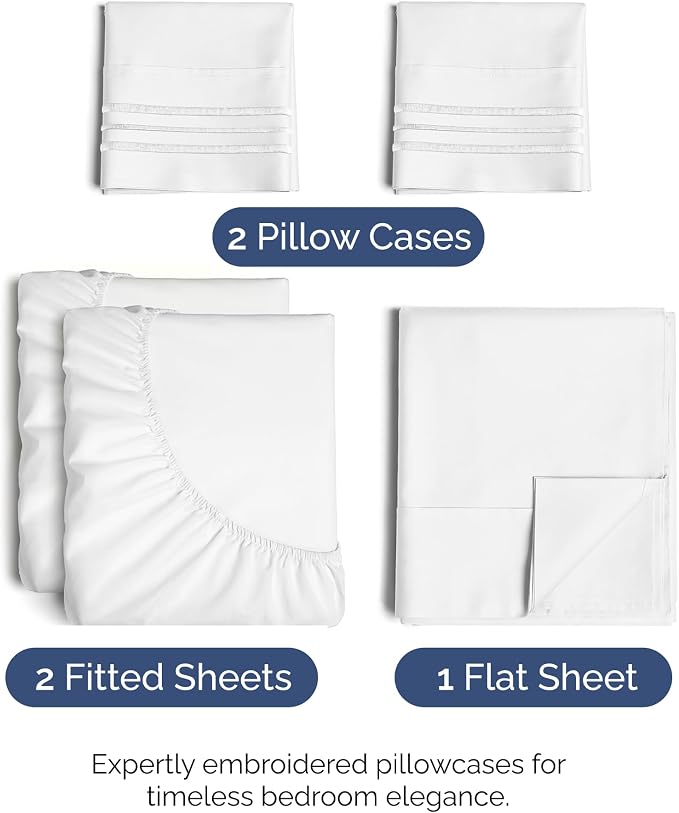 Split King Size 5 Piece Sheet Set - Comfy Breathable & Cooling Sheets - Hotel Luxury Bed Sheets for Women & Men - Deep Pockets, Easy-Fit, Soft and Wrinkle Free Sheets - White Oeko-Tex Bed Sheet Set
