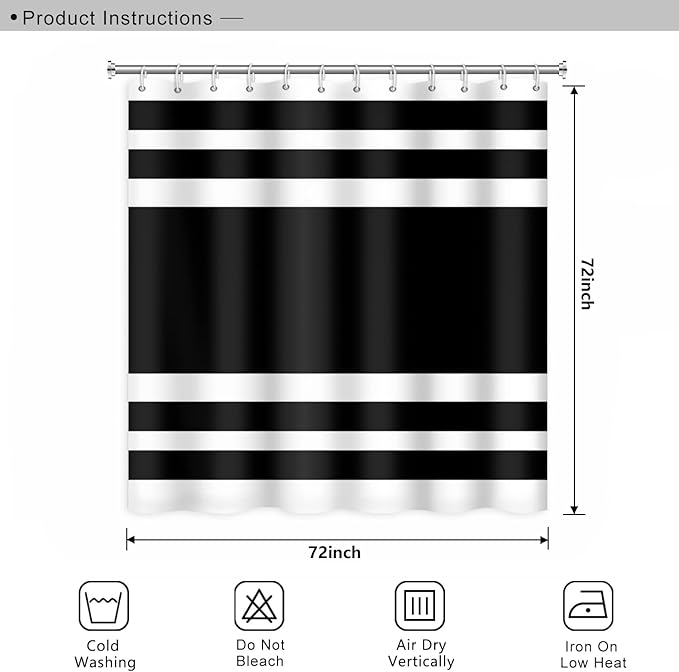 Abstract Stripes Bathroom Shower Curtain Black and White Geometric Pattern Waterproof Fabric Shower Curtains with Hooks Modern Minimalist Artistic Aesthetic Home Decorative, 72x72 Inch