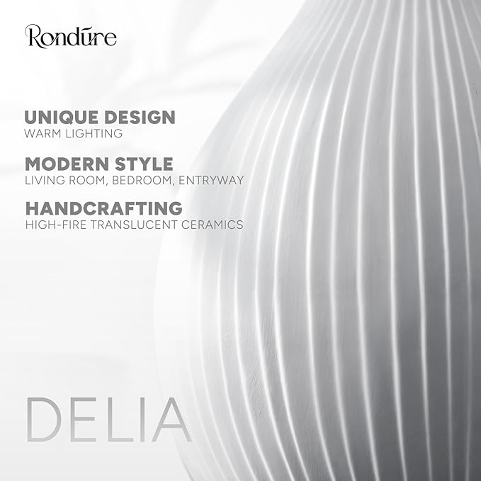 RONDURE 11.0" Modern Ceramic Table Lamp, Fully Dimmable Modern Bedside Lamps for Bedroom, Living Room and Nightstand, White Translucent Ceramic Shade, Warm Ambient Lighting, Corded, Bulb Included