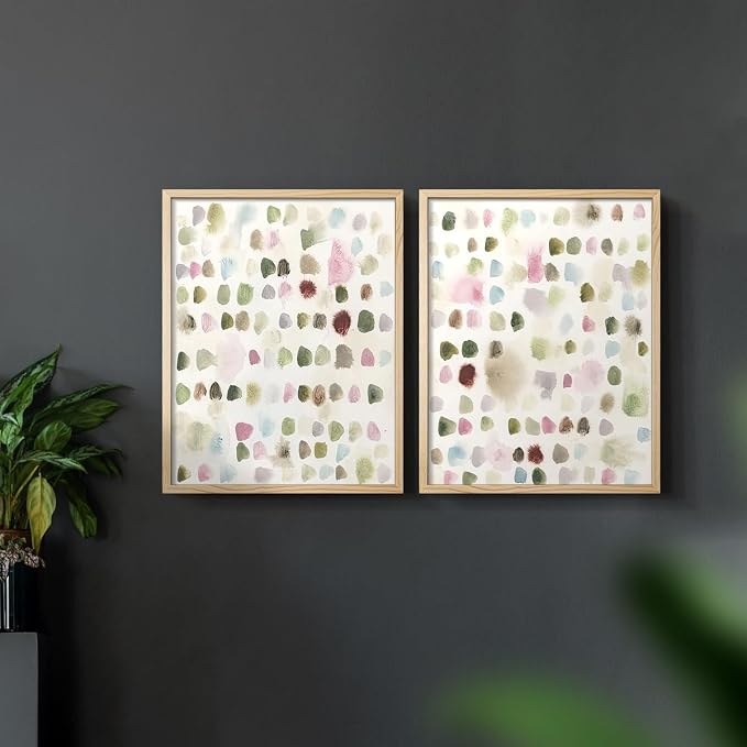 Renditions Gallery Set of 2 Peel & Stick Framed Prints, Hand Drawn Abstract Wall Art, Watercolor Seamless Pattern Wall Decor, Re-Stickable - Ready to Hang - 11"x14" - NATURAL WOOD Frame LT588