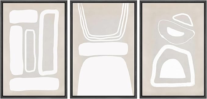 SIGNWIN Framed Canvas Print Wall Art Set Mid-Century Boho Geometric Polygons Abstract Shapes Cozy Neutral Modern Art Decorative Contemporary Minimal for Living Room, Bedroom, Office - 24"x36"x3 Black