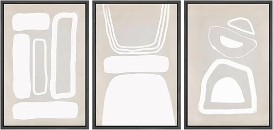 SIGNWIN Framed Canvas Print Wall Art Set Mid-Century Boho Geometric Polygons Abstract Shapes Cozy Neutral Modern Art Decorative Contemporary Minimal for Living Room, Bedroom, Office - 24"x36"x3 Black