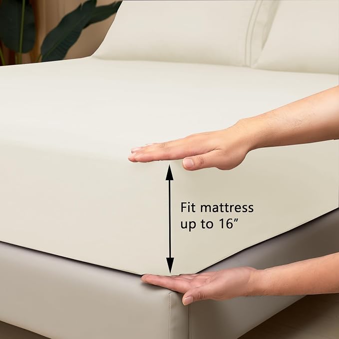 Mejoroom Full Size Sheets - 1800TC Luxury Full Sheets with 16 Inch Deep Pocket - Premium Bedding Collection - Extra Soft, Breathable, Wrinkle, Fade & Stain Resistant - 4 Piece (Full, Ivory)