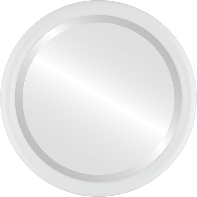 OVALCREST Round Wooden Beveled Wall Mirror for Home Decor, Bathroom, Vanity, Bedroom, Living Room, Hallway - Linen White - 20x20 Outside Dimensions