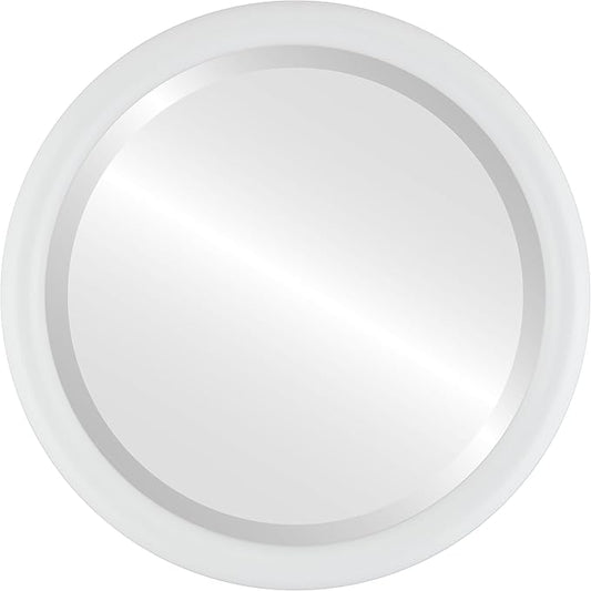 OVALCREST Round Wooden Beveled Wall Mirror for Home Decor, Bathroom, Vanity, Bedroom, Living Room, Hallway - Linen White - 20x20 Outside Dimensions