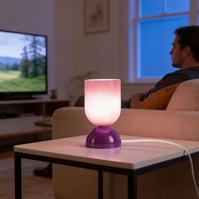 8.9" Modern Glass Table Lamp for Living Room, Dimmable Desk Lamps for Bedroom, UL Listed Nightstand Lamp with Dome Base, End Table Lamps for Home, Side Tables, College Dorm, Office, Glossy Purple