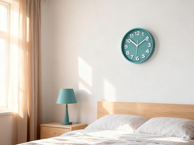 JENLYSTIME 8 Inch Vibrant Teal Modern Wall Clock – Silent Non-Ticking, Bold 3D Numbers, Precise Quartz Movement | Decorative Desk & Wall Clock with Stand for Home, Kitchen, Bedroom, or Office