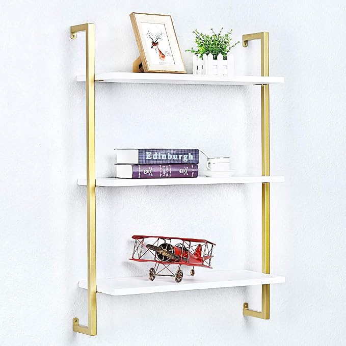 Industrial Metal Wall Shelf,Floating Shelves Wall Mounted,24in Real Wood Book Shelves,3 Tier Hanging Wall Shelves for Bedrooms Office