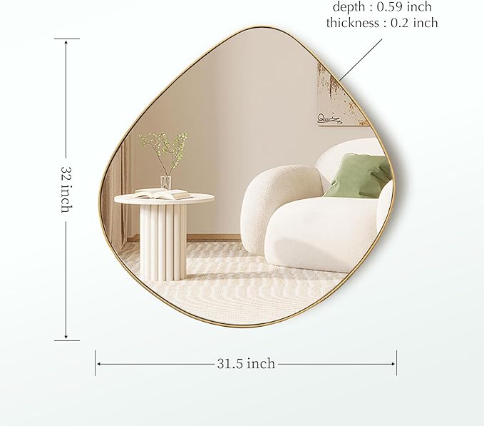 Asymmetrical Wall Mirror Matel Gold Framed Wall Mirror for Living Room Bedroom Bathroom Entryway Wall Decor 32.0" L x 31.5" W ELE-002Gold