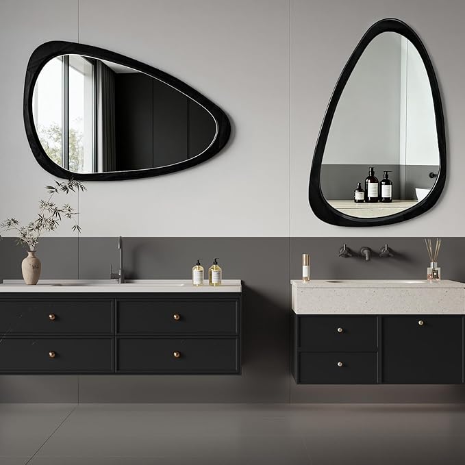 Asymmetrical Mirror, Irregular Wall Mirror, Wood Frame Decorative Mirror for Bedroom, Living Room, Entryway, Hallway, Mid Century Modern and Boho Home Decor, Abstract Wall Mirror 30" H x 20" W