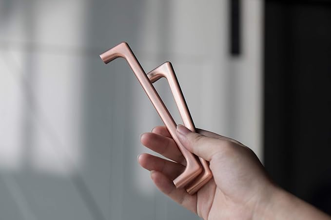 Goo-Ki Brushed Copper Cabinet Pulls with 5''Hole Centers, Modern Style Zinc Alloy Cabinet Handles for Dresser,Wardrobe,Cupboard- 2 Pack
