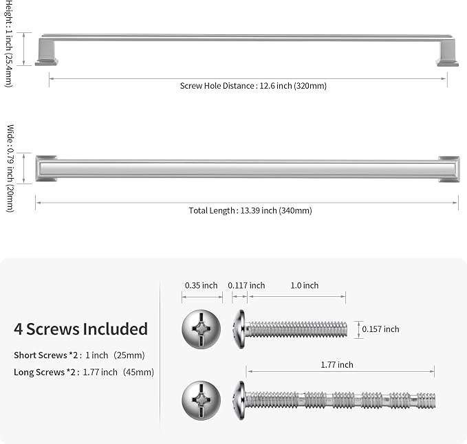 Lardmon 10 Pack 12.6 Inch(320mm) Hole Center Satin Nickel Modern Cabinet Pulls Kitchen Cabinet Handles Kitchen Cabinet Hardware Timeless Drawer Pulls for Dresser Cupboard Wardrobe, Nickel-B(12.6x10)