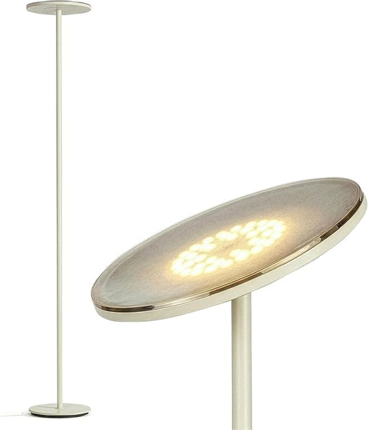 Brightech Sky LED Floor lamp, Torchiere Super Bright Floor Lamp for Living Room Decor & Office - Dimmable, Tall Standing Lamp with Warm Light for Bedroom & Reading - Cream