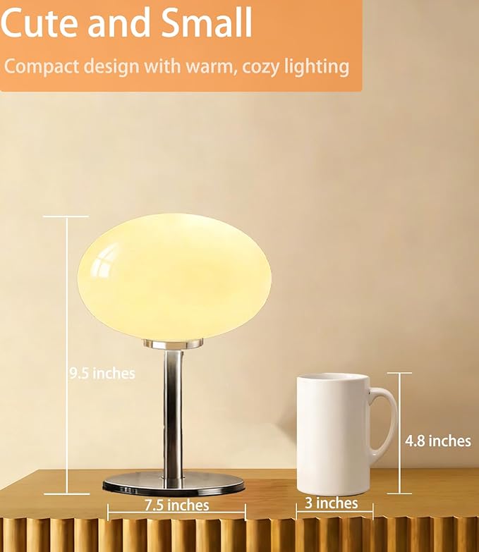 Glass Mushroom Lamp, Mid Century Dimmable Lamp 3 Color Temperatures Table Lamp for Bedroom Living Room Bedside Lamp, Cute Lamp Modern Small Lamp (8W, Beige)