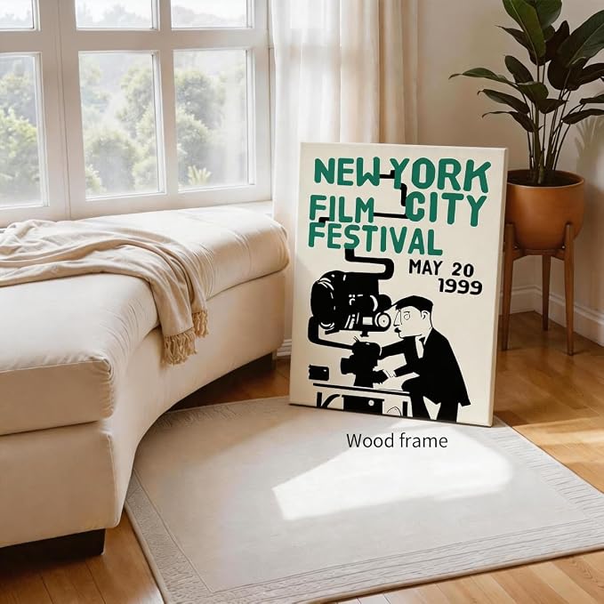 1999 NYC Film Festival Canvas Poster Vintage New York Movie Wall Art Modern Trendy Minimalist Abstract Prints for Apartment Bedroom Dorm Wall Decor 012X16 inch Wood Framed
