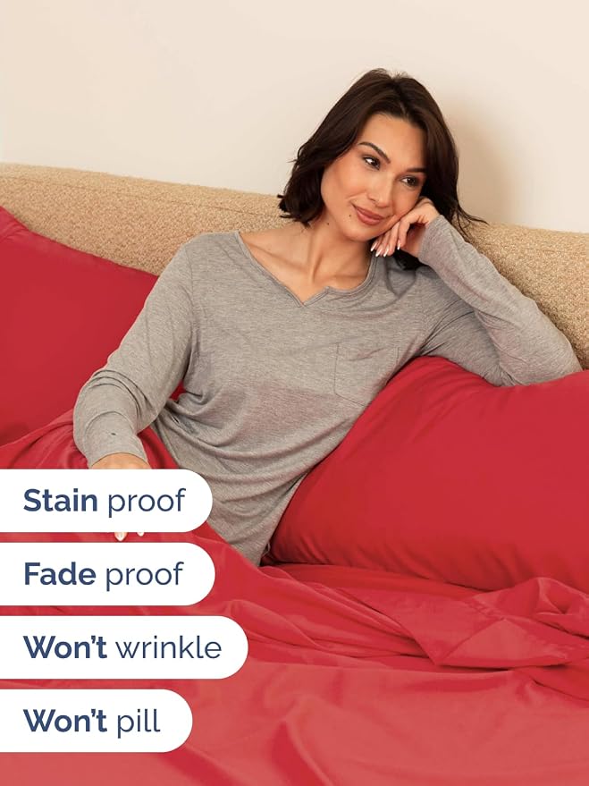 Extra Deep Twin Sheet Set - 4 Piece Breathable and Cooling Sheets - Hotel Luxury Bedding for Women, Men, Kids & Teens - Easy & Secure Fit - Soft, Wrinkle Free and Comfy with Extra Deep Pockets - Red