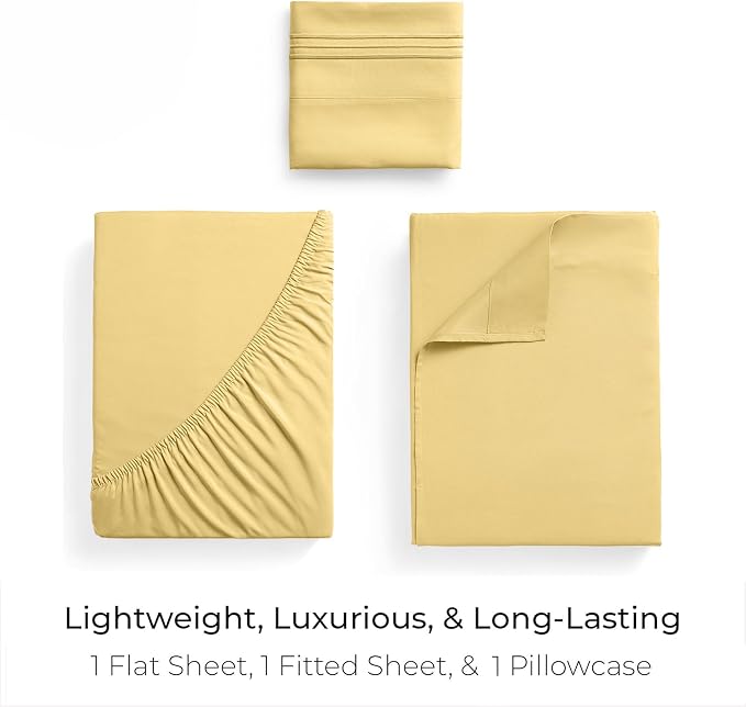 Mellanni Twin Sheets Set - 3 PC Iconic Collection Bedding - Hotel Luxury, Extra Soft, Cooling Bed Sheets - Wrinkle, Fade, Stain Resistant (Twin, Yellow)