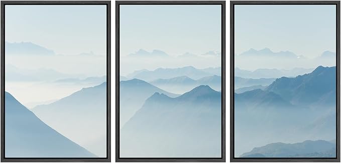 SIGNWIN 3 Piece Framed Canvas Wall Art Blue Sunset Canvas Prints Home Artwork Decoration for Living Room,Bedroom - 24"x36"x3 Black