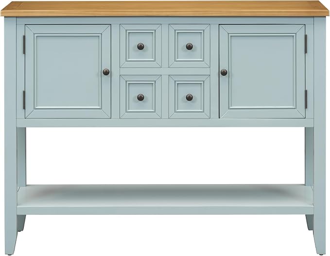 Merax Farmhouse Console Table with Storage Drawers and Shelf, Wood Entryway Table Kitchen Sideboard Cabinet with Door, Lime White