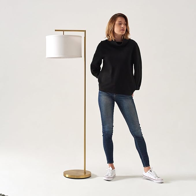 Brightech Montage Modern Floor Lamp - LED Standing Lamp with White Shade and Adjustable Color for Living Rooms & Offices - Tall Corner Bedroom Reading Light for Contemporary Home Decor - Antique Brass