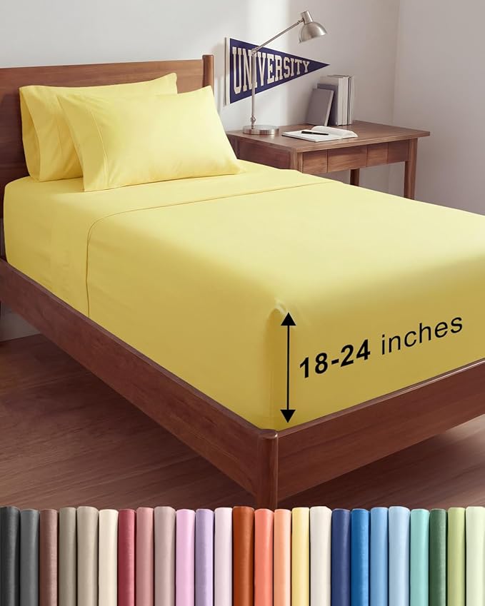 Extra Deep Twin XL Sheet Set - 4 Piece College Dorm Bed Sheets Set w/Extra Deep Pockets - Ultra-Soft, Comfy & Breathable Bedding for Women, Men, Kids & Teens - Wrinkle Free & Fade Resistant - Yellow