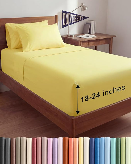 Extra Deep Twin XL Sheet Set - 4 Piece College Dorm Bed Sheets Set w/Extra Deep Pockets - Ultra-Soft, Comfy & Breathable Bedding for Women, Men, Kids & Teens - Wrinkle Free & Fade Resistant - Yellow