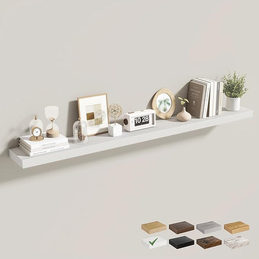 55 Inch Floating Shelves for Wall 1 Pack, 55" Wall Shelves for Books, Storage, Decor, Wall Mounted Floating Shelf with Invisible Brackets for Kitchen, Living Room, White