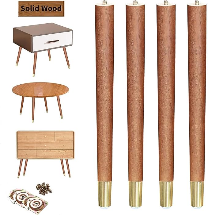 TEMI 16" Wood Table Legs – Premium Set of 4 Wooden Furniture Legs for Desk, Coffee Table, Bench, Chair, Dresser, Bed, and Cabinet – Strong, Durable and Easy to Install