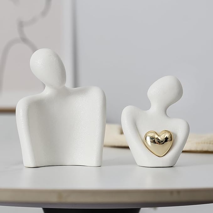 Hugging Couple Statue Ceramic Lover Figurine Home Decor is a Romantic Gift for Her on Wedding Anniversary and Valentines, TV Stand Decoration Knick Knacks for Shelves (M)