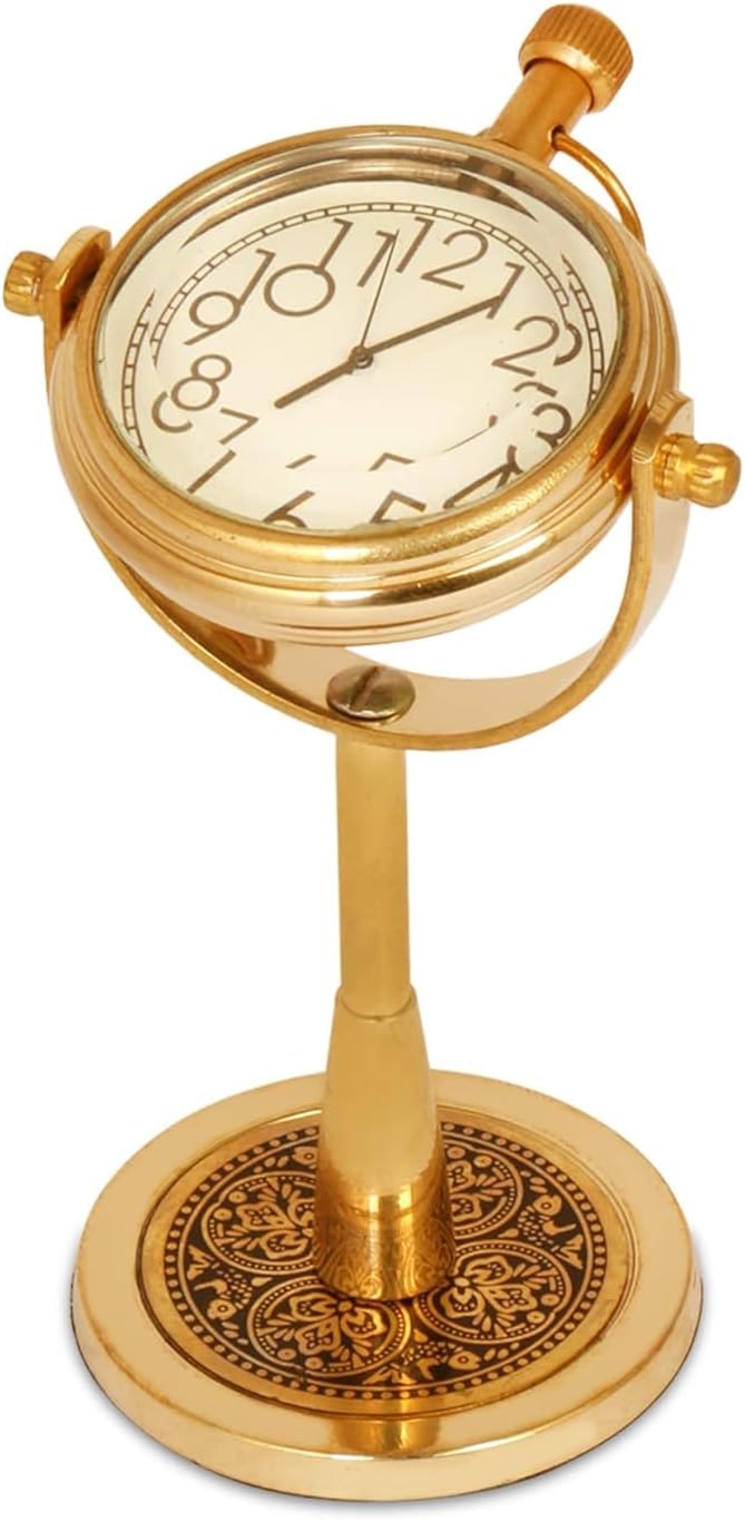 Vintage Brass Table Clock Antique Style Desk Timepiece Handcrafted Solid Brass Clock for Home or Office Classic Retro Decor Accent Elegant Collectible Gift for Men & Women(4x5.5 Inch) Golden Finish