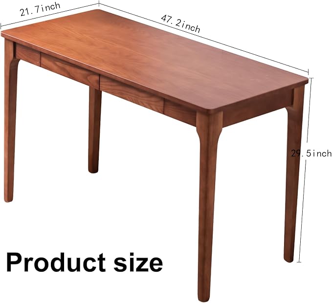 Solid Wood Desk with Drawers, Home Office Desk for Small Spaces, Gaming Work Study Desk, Student PC Desk for Bedroom, Easy to Assemble (Cherry Color, 47.2 inch)