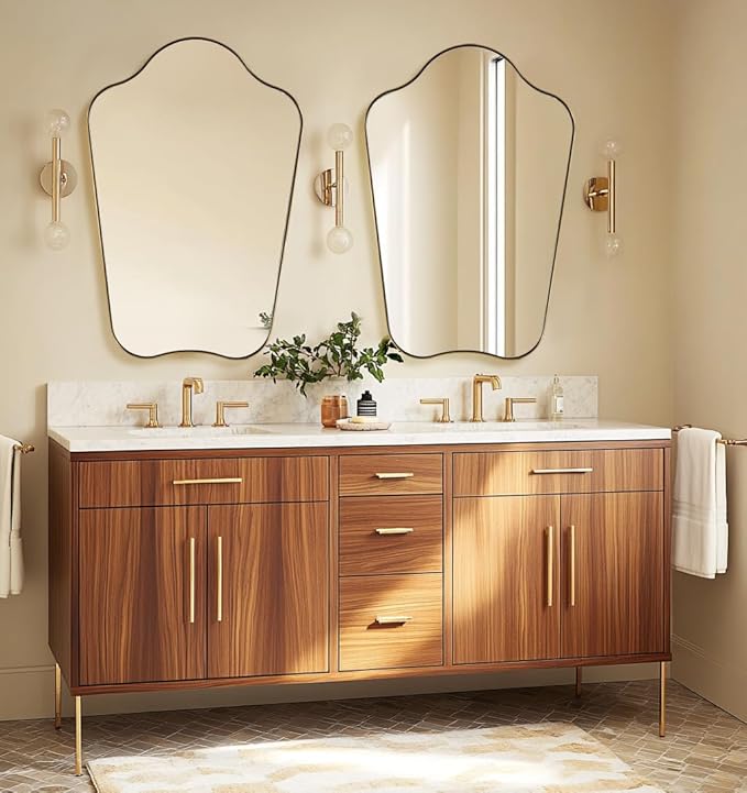 ANDY STAR 24x36 Gold Mirror, Brushed Brass Scalloped Mirror with Curved Design, Irregular Wall Mirror for Bathroom, Vanity, Powder Room, Stainless Steel Frame, Anti-Rust
