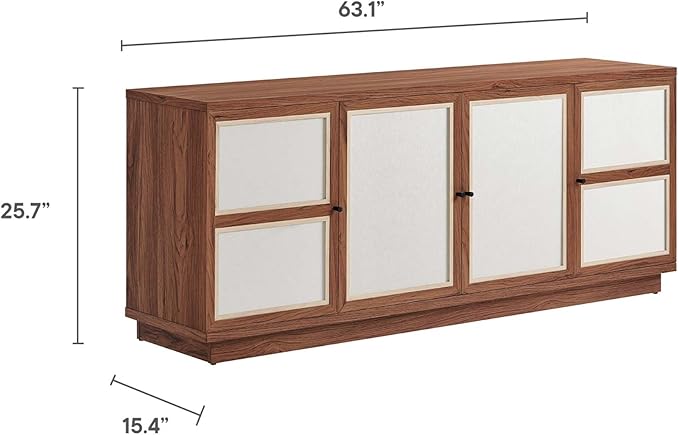 Modway Capri 63 Inch TV Console in Walnut Wood Grain - Mid-Century Modern TV Stand - Media Console with Storage - Entertainment Center for Living Room - Buffet Stand or Sideboard