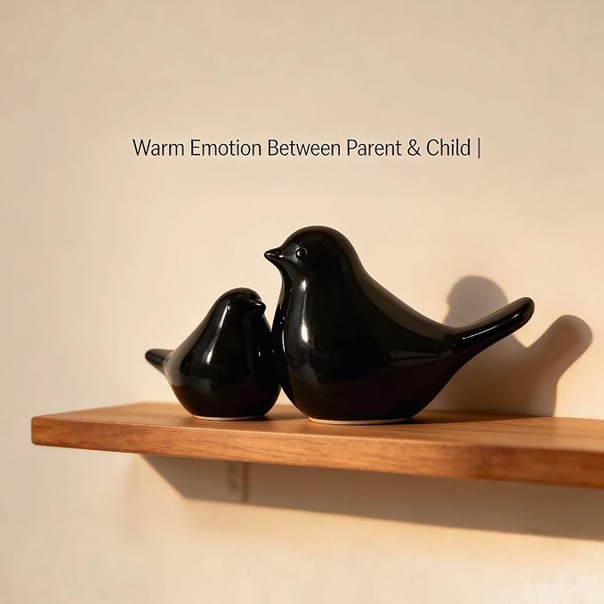 Two-Piece Set of Parent-Child Bird Statues, Modern Home Decor, with Removable Storage Holes, Suitable for bedrooms, Living Rooms, Offices, and Fireplace Mantel Decorations. (Black)