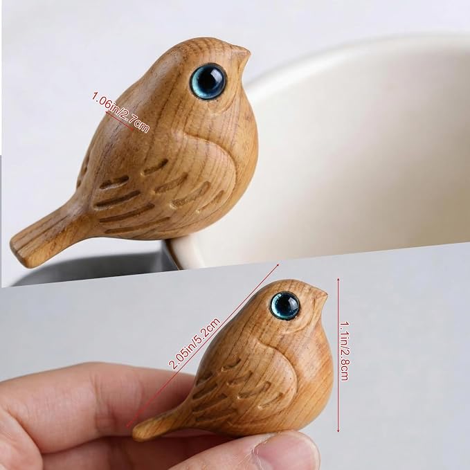 Yookeer 6 Pcs Wood Bird Statues Bulk Mini Creative Handcrafted Decorative Magpie Figurines Small Modern Bird Decor Each 2.05" x 1.1" x 1.06" for Home Bedroom Bathroom Office Desktop Decor