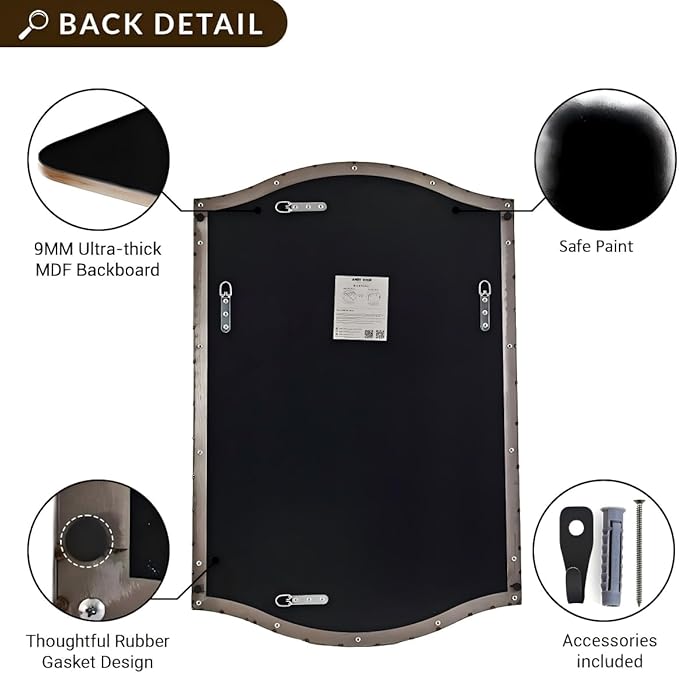 ANDY STAR 30"x48" Scalloped Mirror，Brushed Nickel Rectangle Bathroom Mirror with Curved Edge Stainless Steel Metal Frame, Large Wall-Mounted Mirror for Bathroom, Entryway (Horizontal/Vertical)