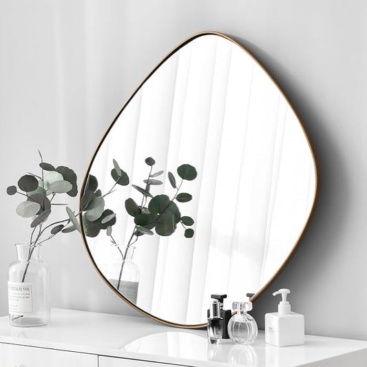 Asymmetrical Wall Mirror Matel Brass Framed Wall Mirror for Living Room Bedroom Bathroom Entryway Wall Decor 32.0" L x 31.5" W ELE-002G
