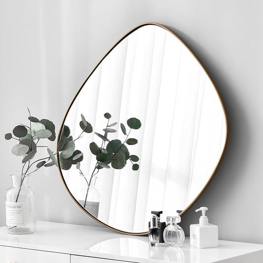 Asymmetrical Wall Mirror Matel Brass Framed Wall Mirror for Living Room Bedroom Bathroom Entryway Wall Decor 32.0" L x 31.5" W ELE-002G